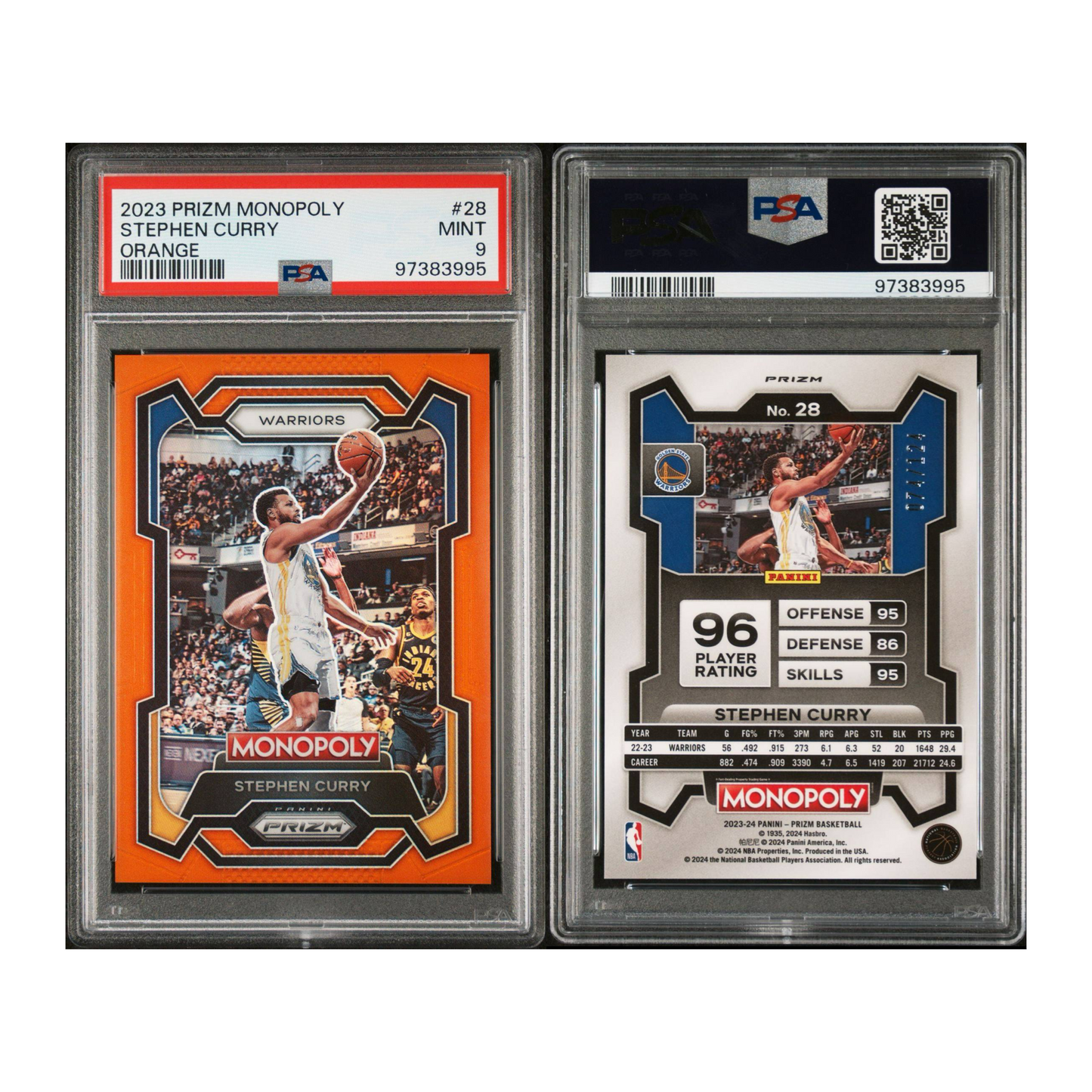 2023 PRIZM MONOPOLY #28 STEPHEN CURRY ORANGE PRIZM /124 PSA 10